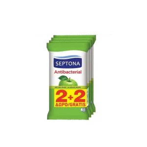 [4-10] Septona Antibacterial Refresh - Αντισηπτικά Μαντηλάκια Χεριών Με Άρωμα Πράσινο Μήλο 4 Χ 15 Τεμάχια