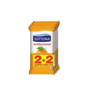 [4-10] Septona Antibacterial Refresh - Αντισηπτικά Μαντηλάκια Χεριών Με Άρωμα Άνθος Πορτοκαλιού 4 Χ 15 Τεμάχια