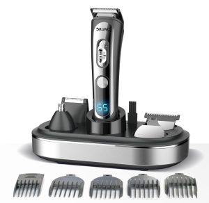 BRUNO BRN-0221 Κουρευτική/Ξυριστική μηχανή 5 σε 1, επαναφορτιζόμενη, ψηφιακή ένδειξη, σετ 16τμχ, black-Inox
